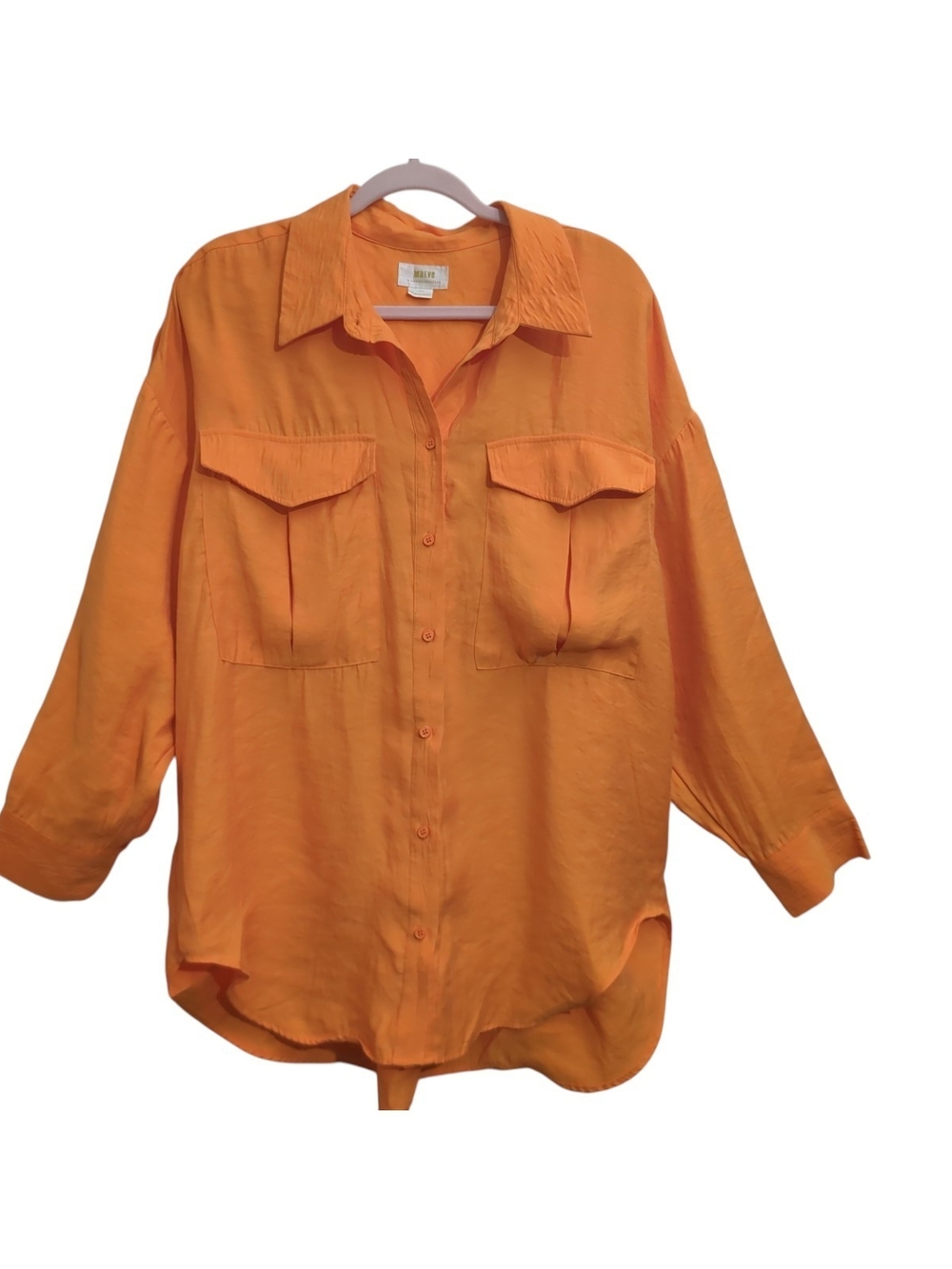 Anthropologie Maeve Tangerine Oversized Button Down Utility Shirt L Dopamine - Picture 8 of 8
